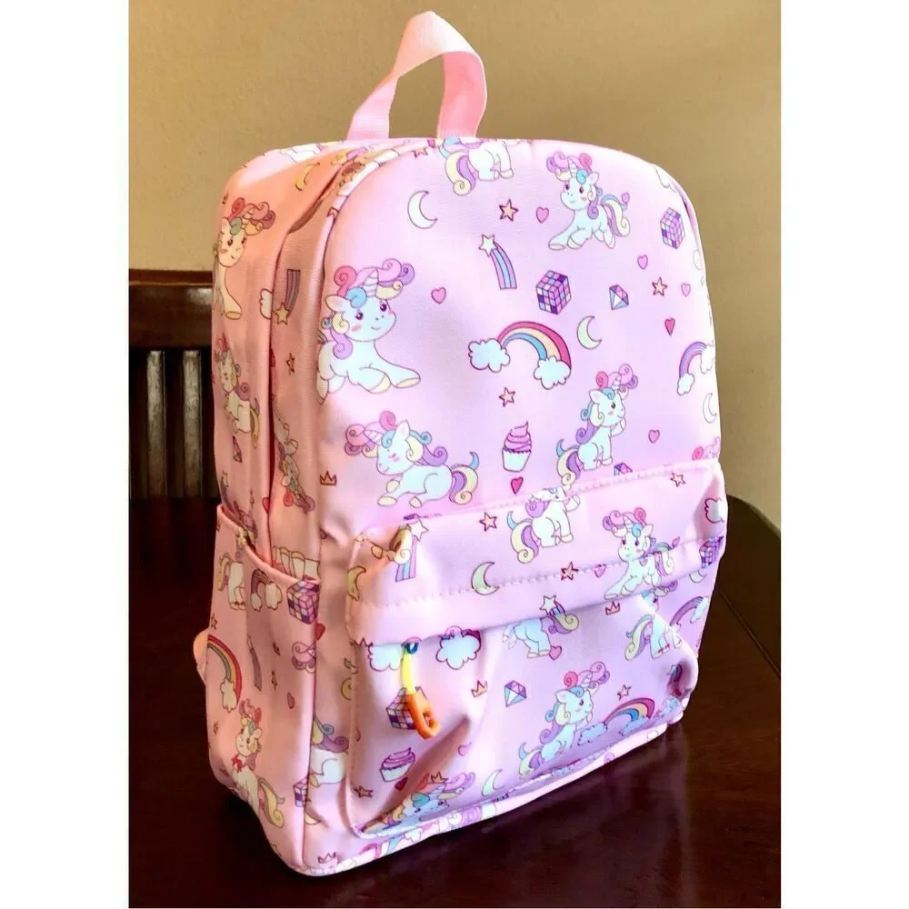 ACCMOR - NWT - Little Girls Canvas Backpack. Rainbows & Unicorns/Pink & Lavender